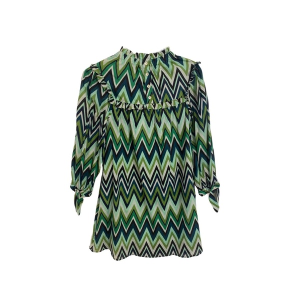 OLIVIA JAMES Green Zig Zag Cotton Dress Long Sleeve - Picture 2 of 8